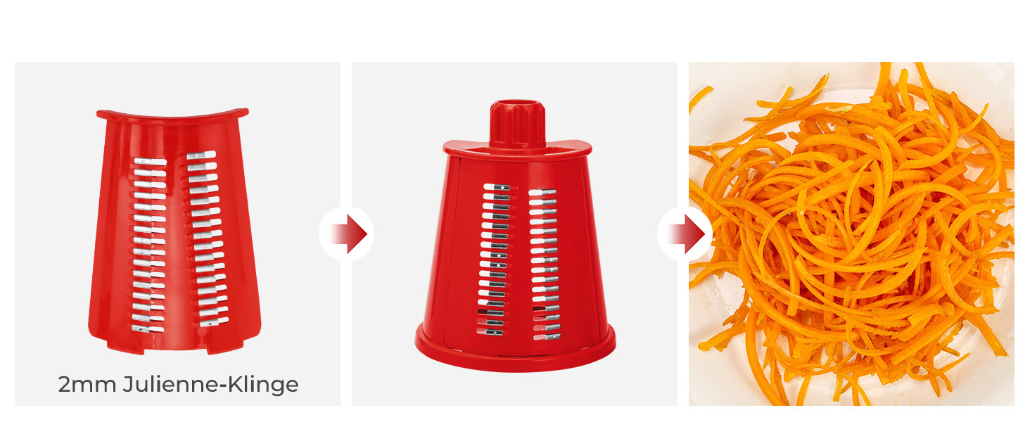 Ручна тертка для овочів Steaseas з ручкою - тертка для сиру, овочів, горіхів з 5 насадок, потужним присоском, контейнером для лез (червона)