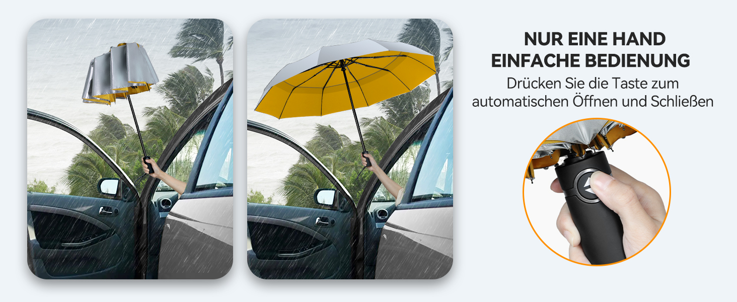 TECKNET Штормовий парасолька: великий автоматичний парасолька з 10 спицями, 104 см, стійкий до вітру, компактний, для подорожей, гольфу, чоловічий та жіночий (сріблястий&жовтий)