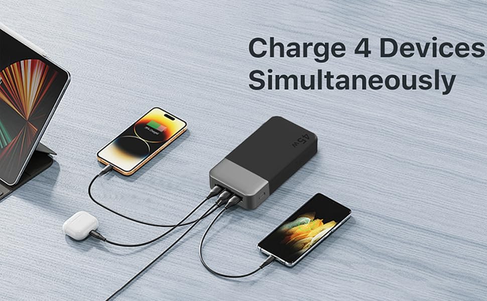 Повербанк NOBIS Power Bank 20000mAh 45W з цифровим дисплеєм та кабелем USB-C, швидка зарядка для смартфонів, планшетів та ноутбуків (Білий)