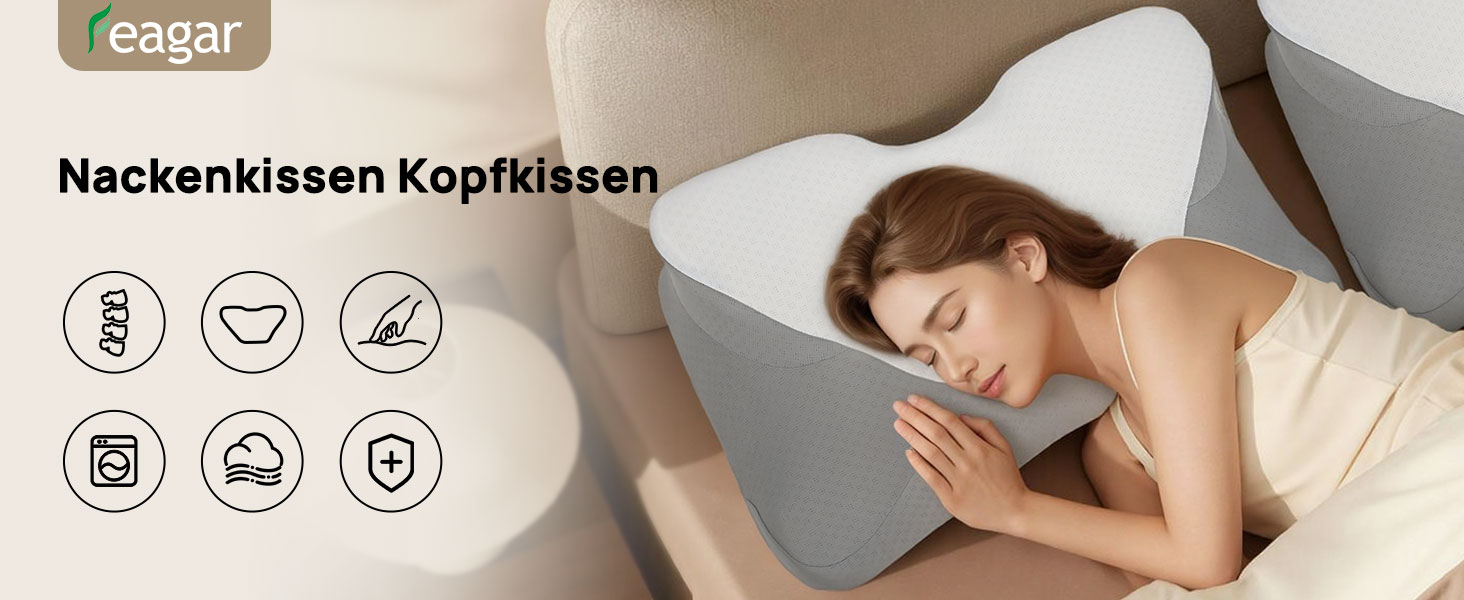 Подушка для шиї Feagar у формі метелика з ефектом пам'яті (Memory Foam), сіра