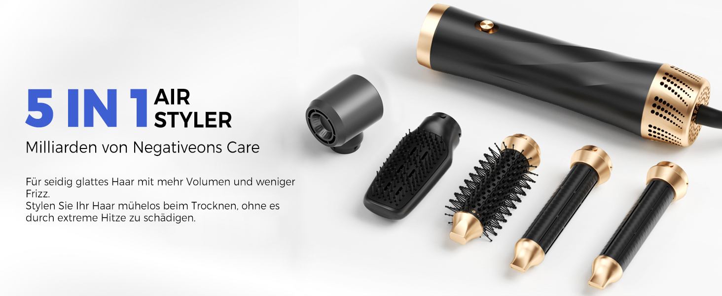 Airstyler 5 в 1: Фен-щітка, плойка, круглі щітки, випрямляч. 1000W, 3 температурні режими. Для об'єму, випрямлення, локонів та сушіння волосся. Чорний/Рожевий