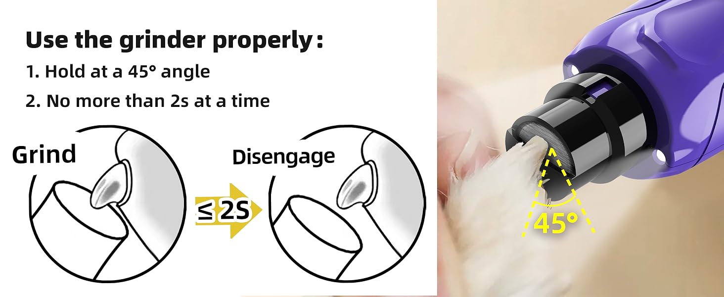 Електричний точилка для кігтів собак Casfuy - 6 режимів, 45 dB, з LED-підсвіткою, для великих, середніх та маленьких собак, з захистом від пилу (білий, фіолетовий)