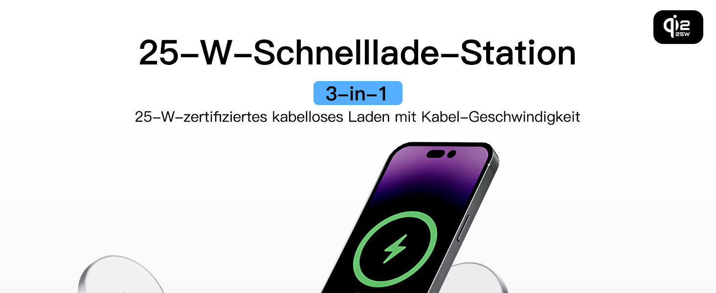 Бездротова зарядка 25W 3-в-1 з MagSafe: для iPhone, Apple Watch та AirPods (біла)