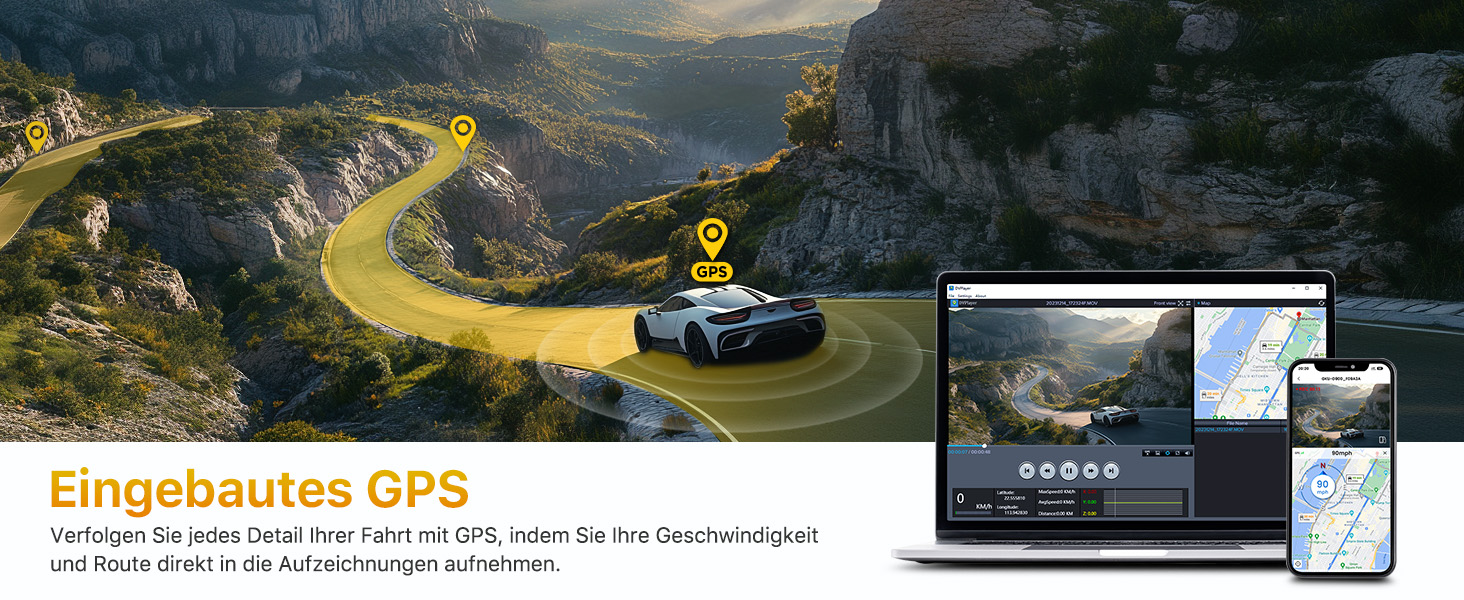 Відеореєстратор GKU 4K+2.5K з Wi-Fi 5GHz, GPS, Нічне Бачення STARVIS, IPS-дисплеєм 1.5', 24h парковка, 360° обертання, 64GB SD-карта, чорний