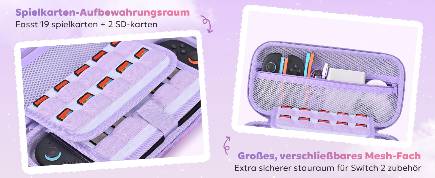 Чохол для Nintendo Switch 2 innoAura Switch 2 Tasche, фіолетовий (Galaxy Lila Violett), водовідштовхувальний, з амортизацією, відділенням для AirTag та великою сітчастою кишенею