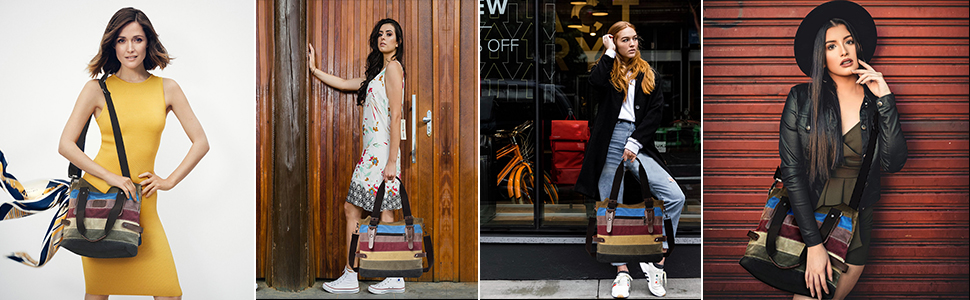 Сумка жіноча CHEREEKI Canvas багатокольорові смуги через плече, велика шопер-сумка для покупок, повсякденна сумка-хобо