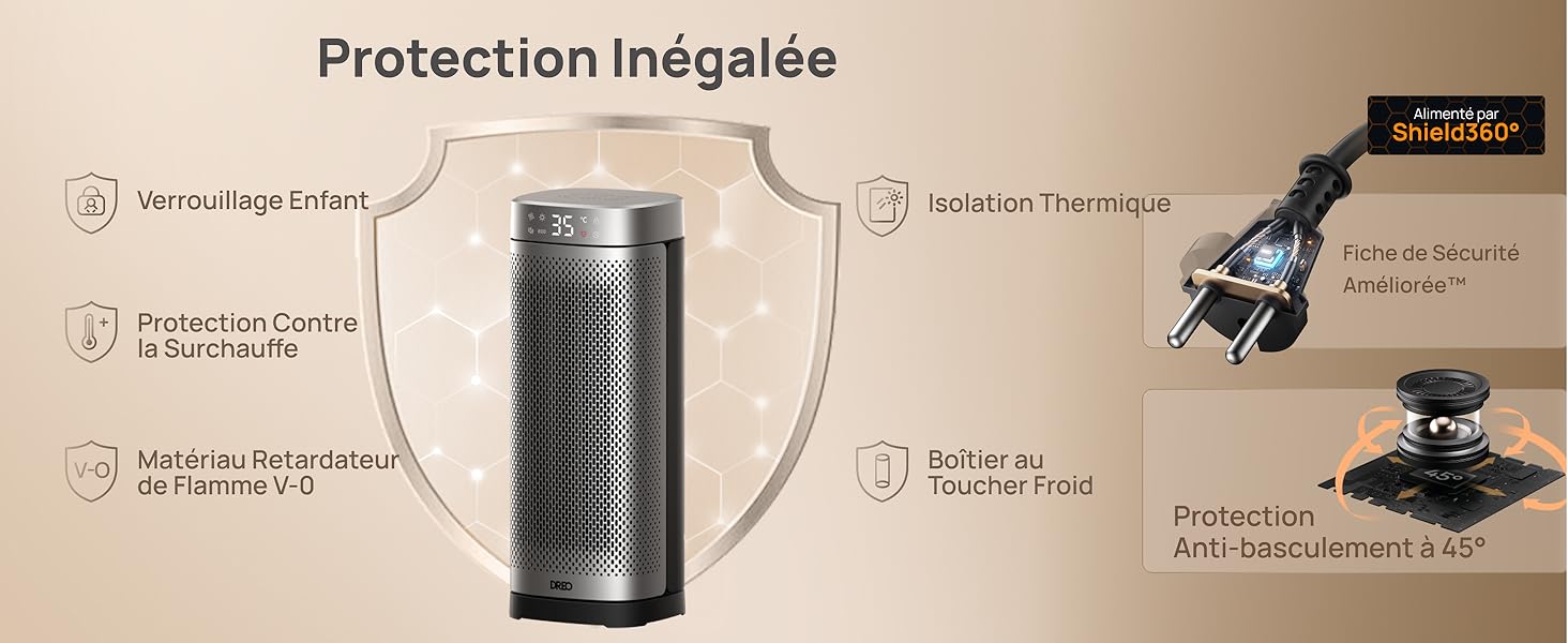 Електричний обігрівач DREO Solaris Slim H2: тихий, 2000W, керамічний, з термостатом та таймером, 70° осциляція, захист від перегріву та перекидання, срібний