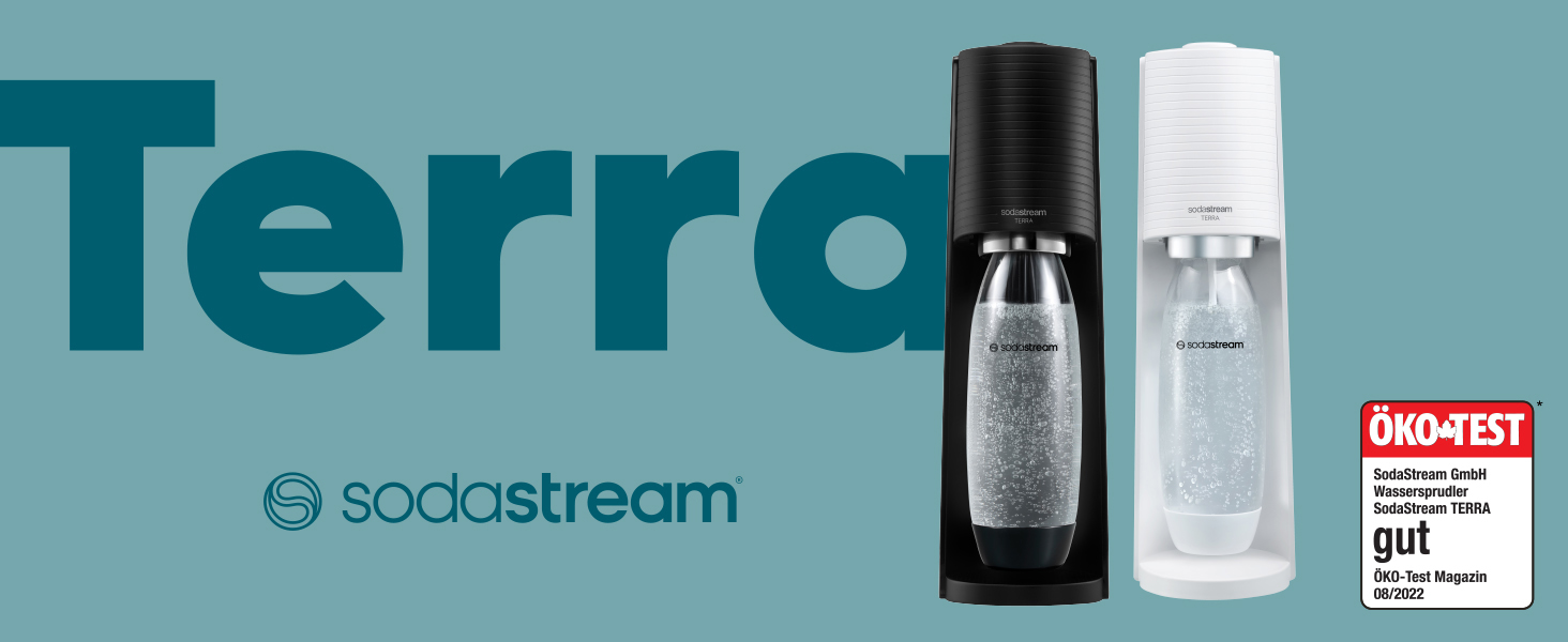 SodaStream TERRA: Газова вода вдома - Комплект з CO2, 2x1L та 1x0.5L пляшки, чорний