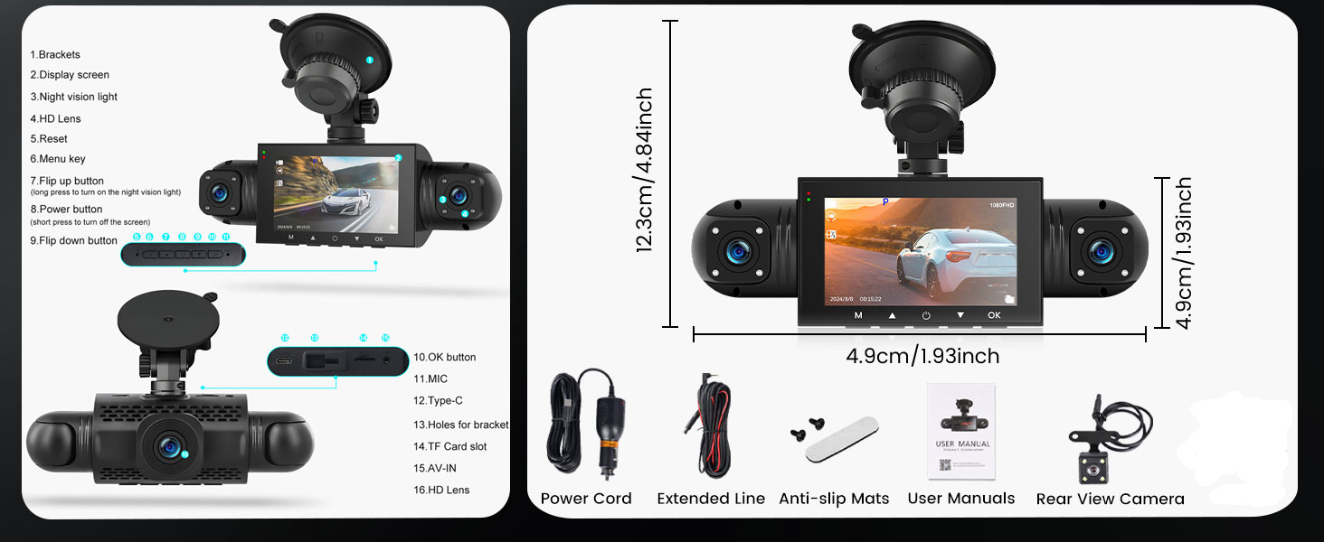 Відеореєстратор 4 Канали 360° Auto FHD 1080P з 4 Камерами (Передня, Задня, Ліва, Права), 3