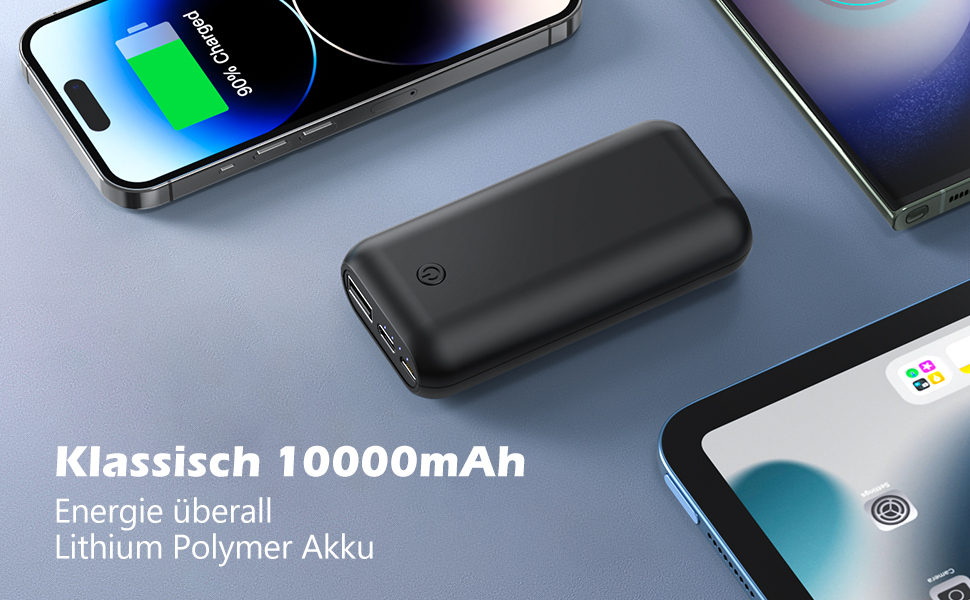 Powerbank 10000mAh Mini: Компактний зовнішній акумулятор для зарядки телефону. Micro USB + USB-C