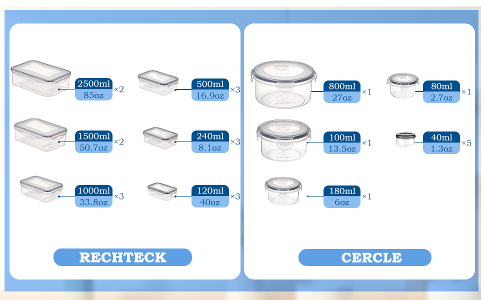 50 контейнерів для зберігання продуктів | Герметичні, BPA-free, для Meal Prep | Можливе використання в морозилці та мікрохвильовці