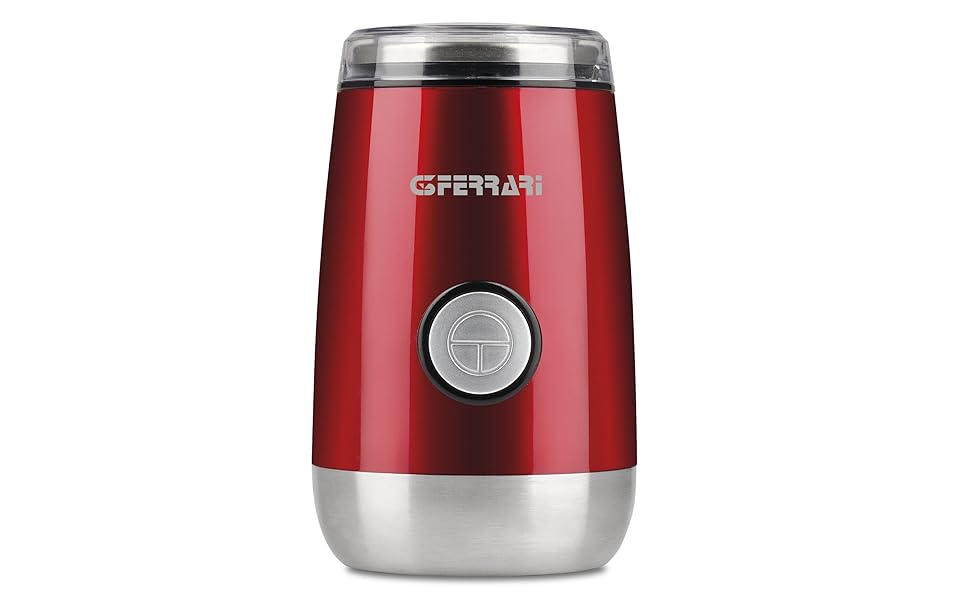 Кавомолка Ferrari G20076 CafExpress: потужність 150 Вт, подрібнювач спецій та кави, функція Pulse, нержавіюча сталь, червона