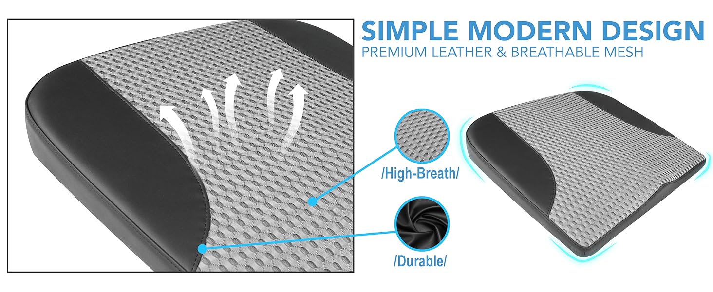 Подушка для сидіння в авто з Memory Foam: Комфорт, підтримка спини, для лікування ішіасу та болю в куприку. Підходить для авто, вантажівки, офісу, інвалідного візка. Шкіра та сітка 4D (Чорний & Сірий)