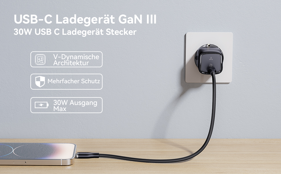 VOLTME зарядний пристрій USB-C 30W 2 шт. GaN, чорний: компактний адаптер живлення для iPhone 14/13, iPad, Android, Samsung, Huawei