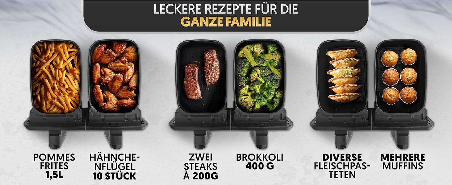 Фритюрниця повітряна La Moustache DuoFry XXL, 8л, 2 відсіки, 1700W, 6 функцій, з E-book рецептів