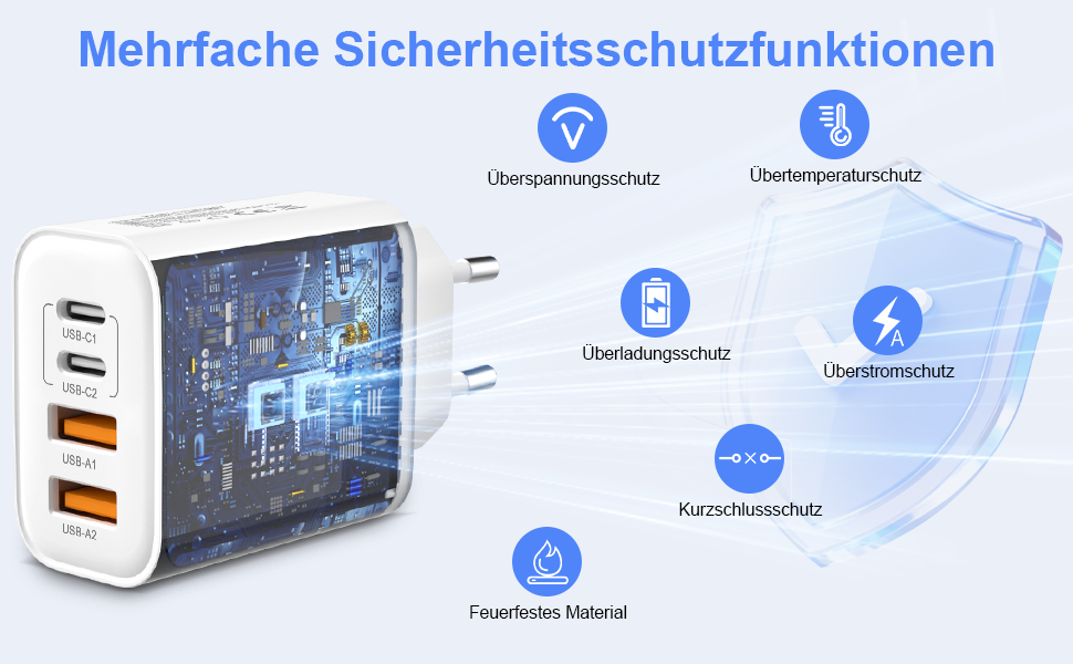 Зарядний пристрій USB-C 2-в-1, 4 порти 40W, PD 3.0 для iPhone 17/16/15/14/13/12/11 Pro/Max/Plus/XR/XS, iPad, Samsung - Швидка зарядка