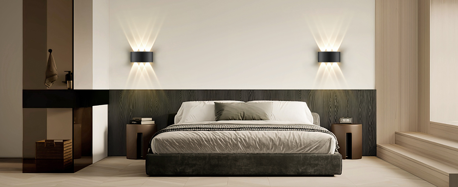 LED-стінні світильники Oraymin 2 шт., IP65, 6W, 6 джерел світла, 3000K, для дому та вулиці, з алюмінію, тепле біле світло, чорний колір