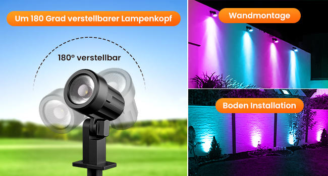 MEIKEE RGB Garden Lighting with Remote Control - 10 Colors, 30 Dynamic Modes, IP66 Waterproof, Timing Function, 8 Pack with EU Plug