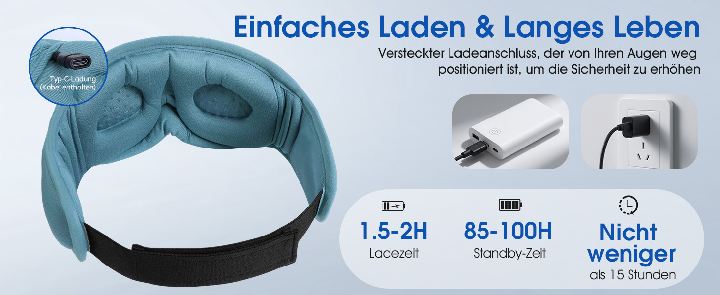 Маска для сну з навушниками Bluetooth Dolida, 3D бамбукова маска для очей з мікрофоном для жінок та чоловіків, зручна для сну на боці (Сіро-блакитна)