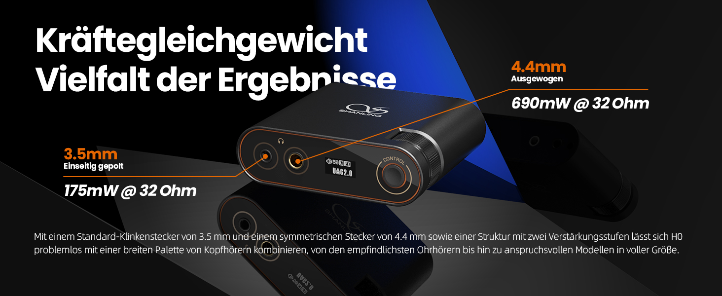 Shanling H0 - Портативний ЦАП/підсилювач, для ПК, ноутбуків, геймінгу, без акумулятора, 32-біт/768kHz DSD256, 3.5mm/4.4mm виходи