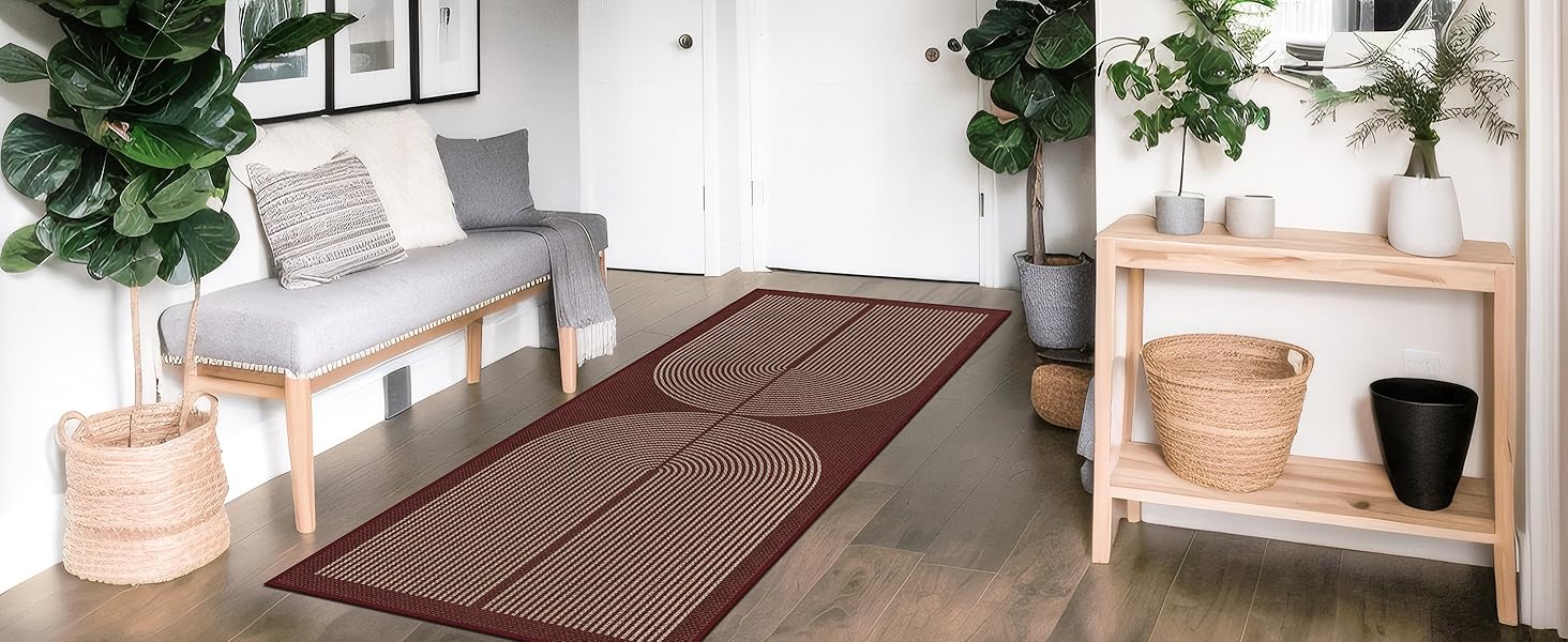 Килимок для підлоги/коридору 80x200 см з джуту, кухонний килимок, миючий, неслизький, для кухні, спальні, балкону (червоний)