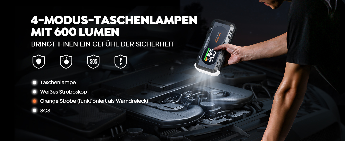 Повербанк для автомобіля TREKURE 27000mAh, 6000A, 12V, з LED-ліхтарем 600 люмен, швидка зарядка 65W