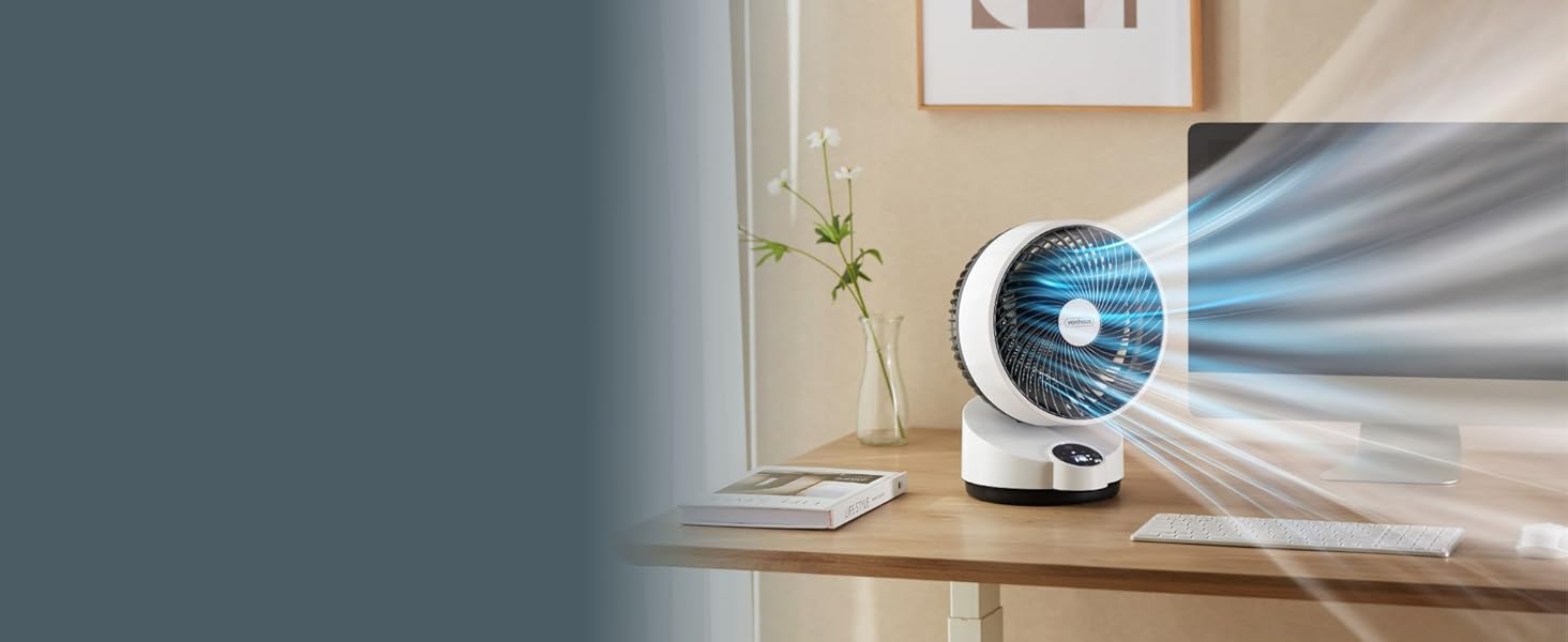 Вентилятор циркуляції повітря VonHaus 8100084 – тихий настільний вентилятор з 3 швидкостями, 3 режимами, пульт дистанційного керування, таймером 12 годин, кутом повороту 60°, LED-дисплеєм та 3 лопатями для дому та офісу