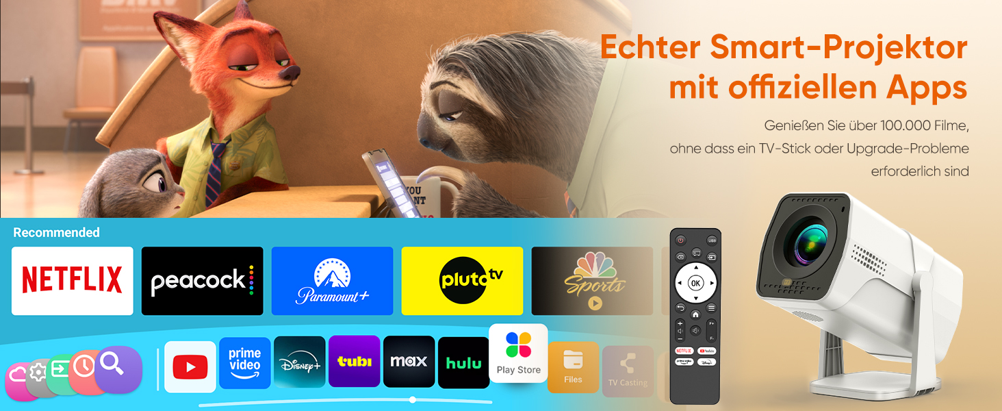 Mini проєктор Beamer з WiFi Bluetooth, 1080P Full HD, підтримкою Netflix, електричний, з автофокусом та автоматичною корекцією трапеції, 270° обертання для домашнього кінотеатру