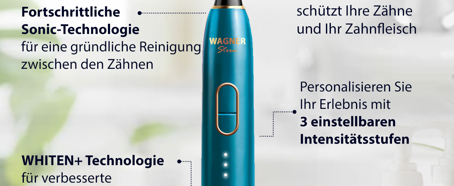 Електрична зубна щітка Wagner Stern IntelliBrush Series Whitening з датчиком тиску. 4 режими чищення, 3 інтенсивності, 8 насадок, елітна подорожня сумка Emerald Wave