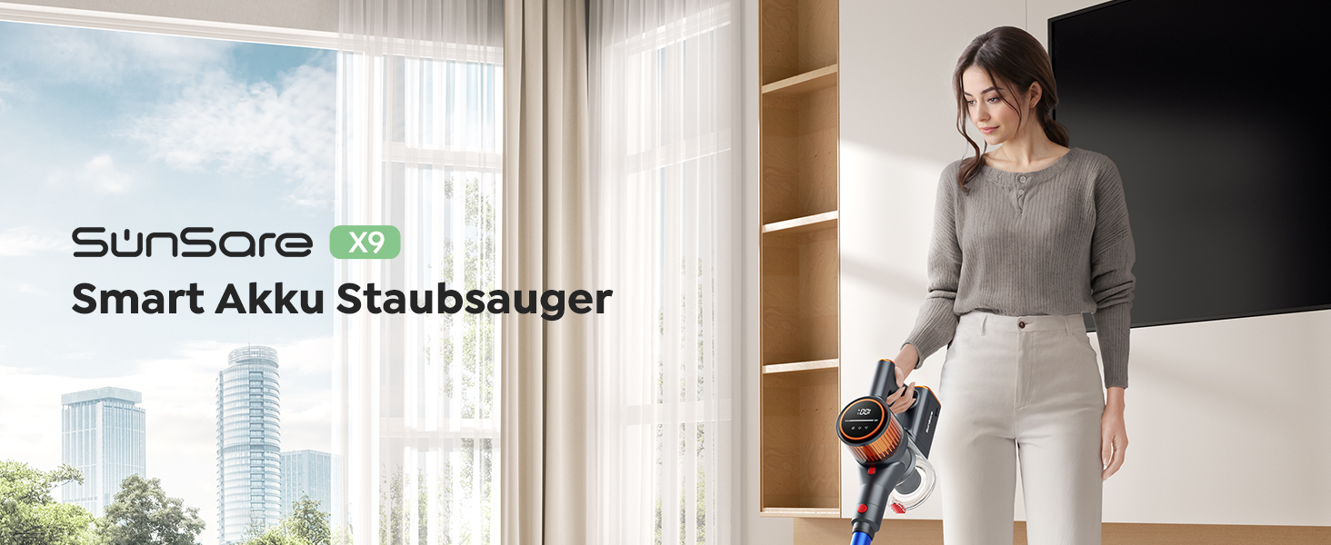 SunSare Бездротовий акумуляторний пилосос 550W/45000Pa/60хв, з базою для зарядки, легкий, тихий, для твердих поверхонь, килимів та шерсті тварин