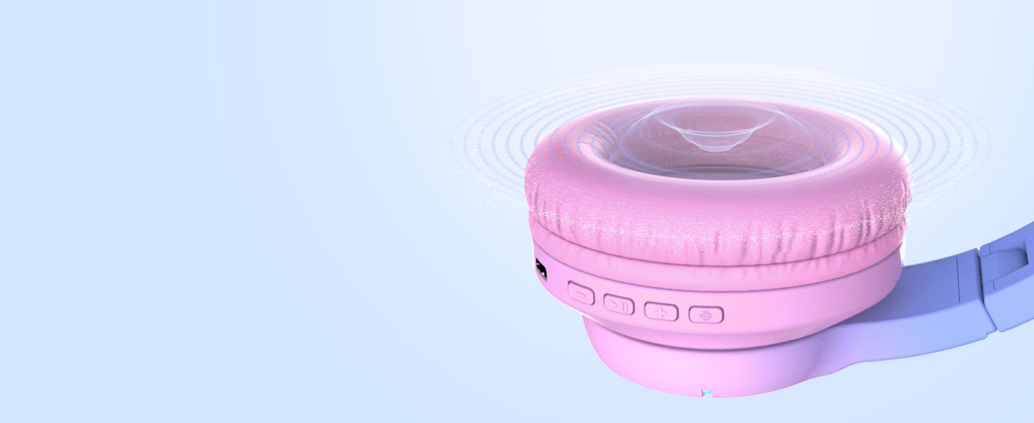 iClever Бездротові навушники для дітей з LED-підсвічуванням, Over-Ear, Bluetooth 5.2, мікрофон, рожевий градієнт, час роботи 85 годин