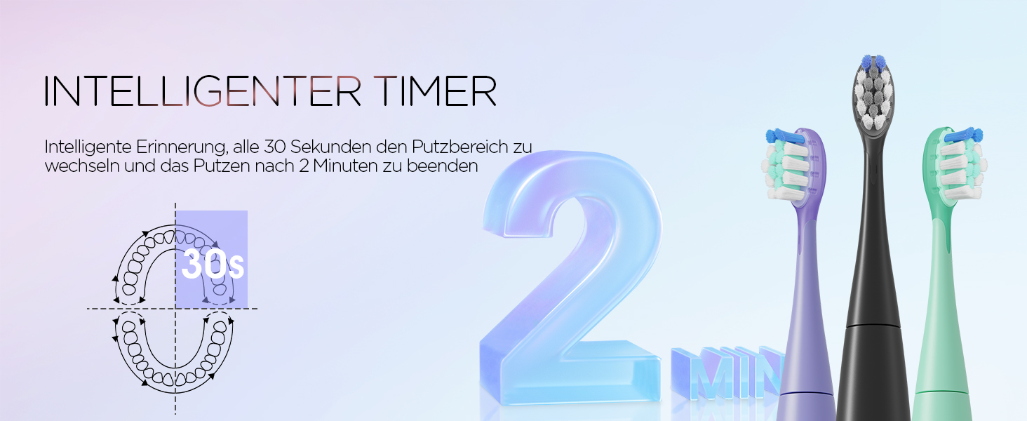 Електрична звукова зубна щітка Ultraschall ET110 (Чорна) - 41000 VPM, 70 днів роботи, 6 насадок, таймер, IPX7