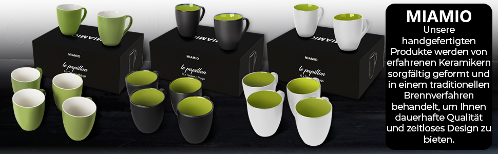 Набір кавових чашок Miamio Le Papillon (6 шт., 350 мл) - біло-червоний, біло-зелений