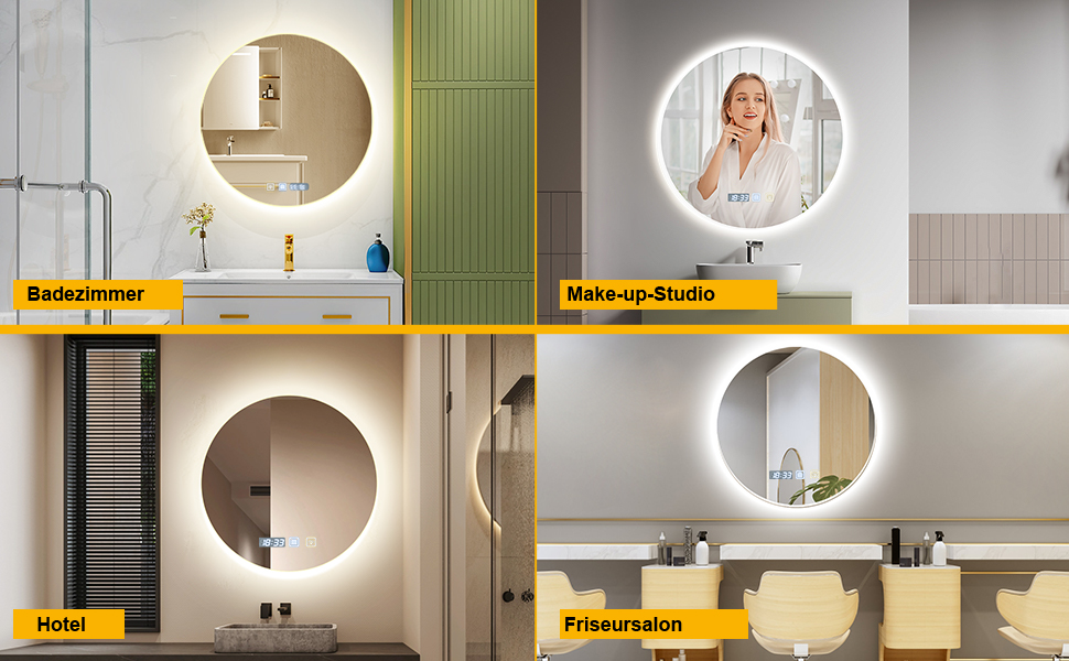 Дзеркало для ванної кімнати Viugreum з підсвічуванням 50x75 см, овальне LED дзеркало, регульована яскравість, 3 кольори світла, протитуманне покриття, годинник, сенсорна кнопка, LED дзеркало для ванної кімнати, вітальні (60 см кругле)