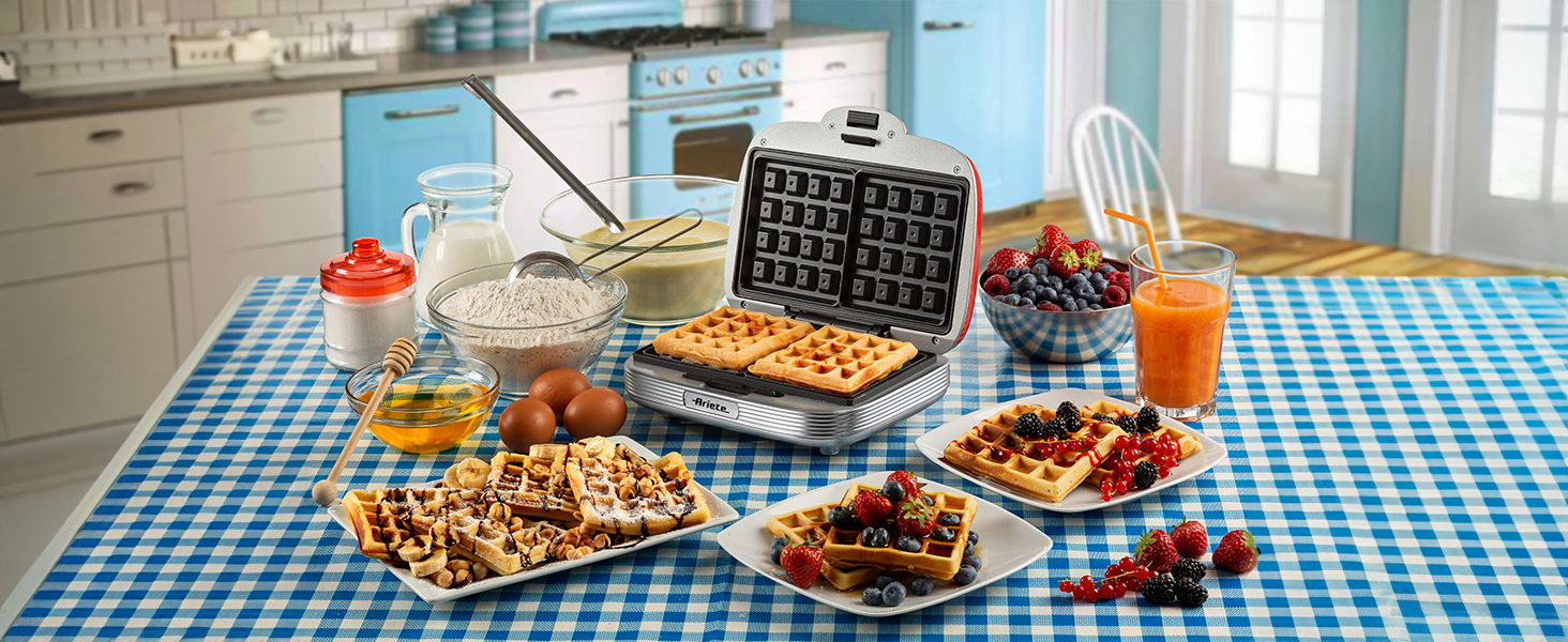 Ariete Party Time Waffle Maker - Non-Stick, 700W, Red