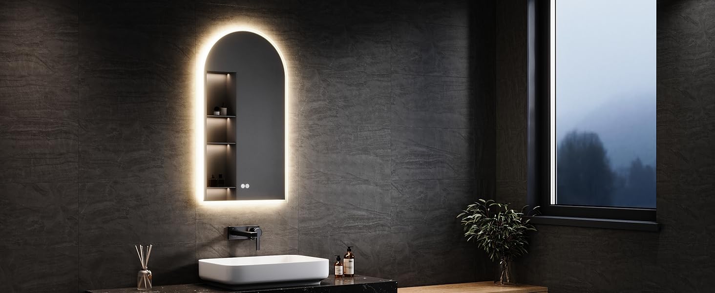 Дзеркало для ванної кімнати SONNI з підсвічуванням 80x60 см, 3 кольори світла, проти запотівання, LED, сенсорне керування, годинник, температура, 3-кратне збільшення