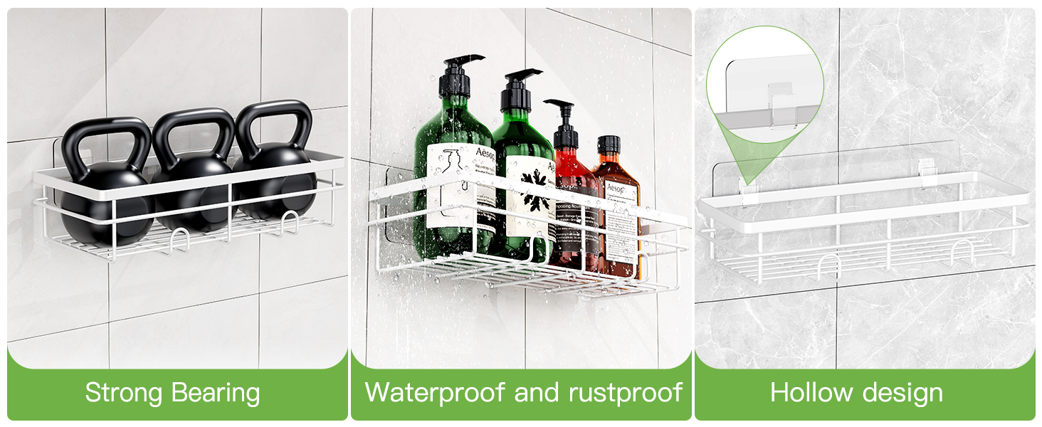 Поличка для душу Uamector без свердління - 2 шт. (білий, нержавіюча сталь)