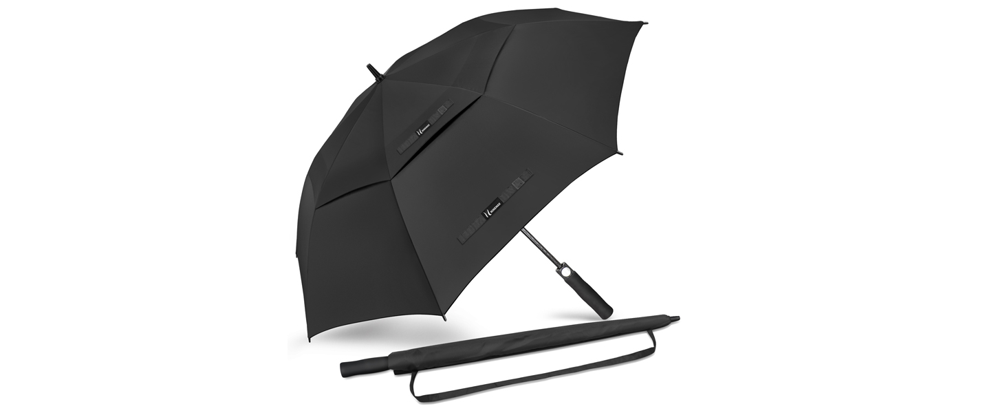 Чорний парасолька NINEMAX великий, штормостійкий, автоматичний, для чоловіків та жінок, L/XL/XXL, 137 см