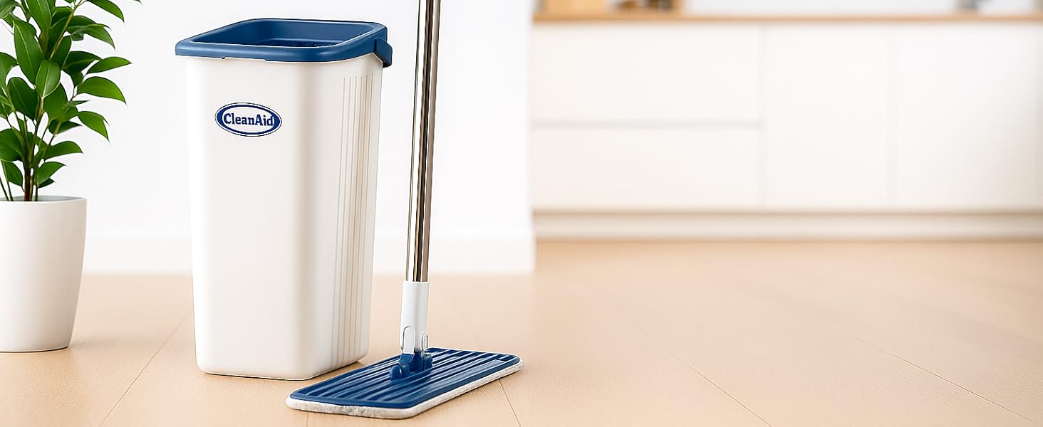 Набір для миття підлоги Formosa 2 з відром з двома відсіками | Плоский моп 360° з мікрофіброю | Віджим без рук + 2 змінні насадки