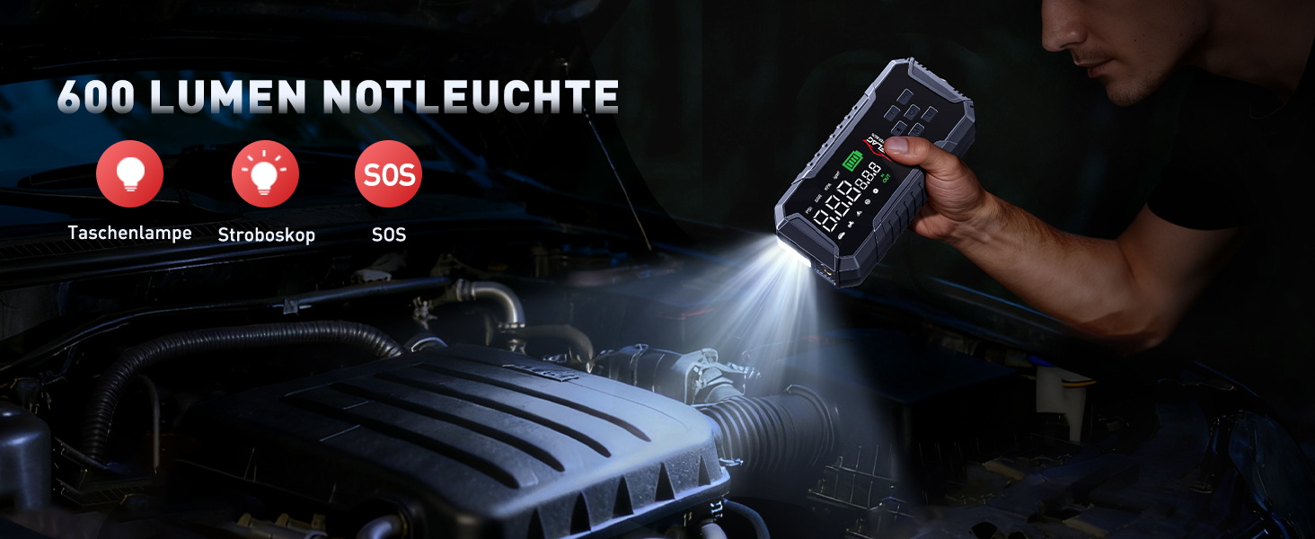 Портативний пусковий пристрій ANFLAG 7000A з компресором та LED-ліхтариком, 26800mAh, для бензинових та дизельних двигунів (до 12.0L)