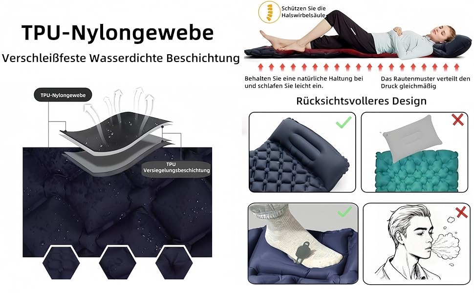 Надувний килимок Isomatte самонадувний, з'єдний, для кемпінгу з насосом-футболом, 600г, легкий, покращена версія