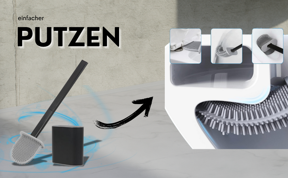 Силіконова щітка для унітазу Klobürste – чорна, настінний монтаж без свердління, самоклеюча – гігієнічна, довговічна, з тримачем