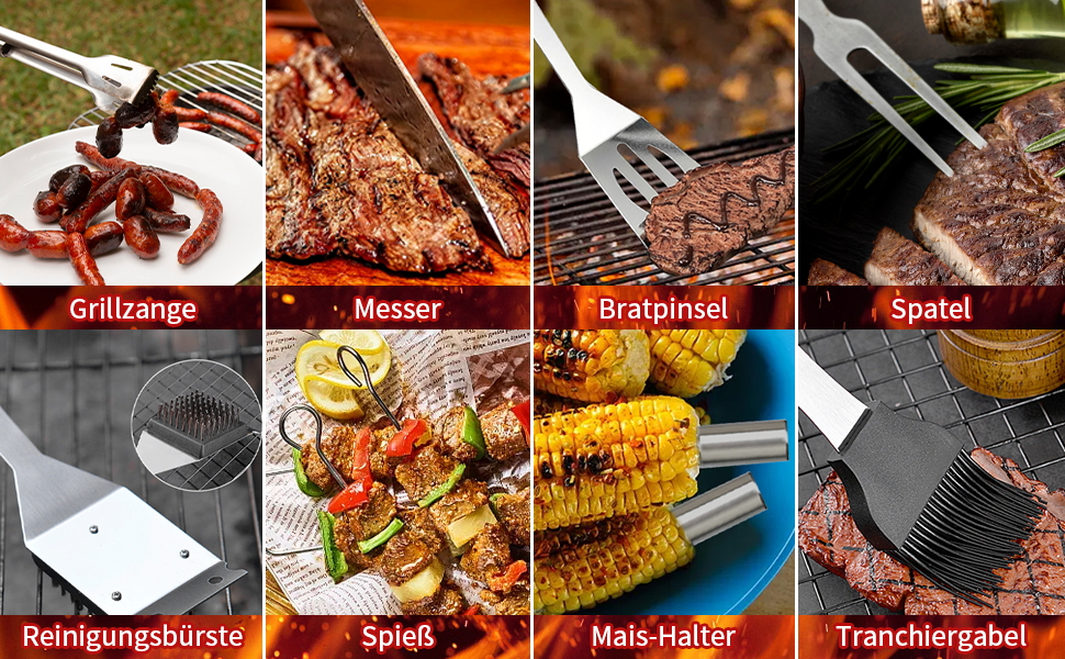 Набір гриля JUSTHERE 15 предметів: шампури, щипці, лопатки з нержавіючої сталі. Професійний аксесуар для BBQ, кемпінгу та дому. Чудовий подарунок для чоловіків