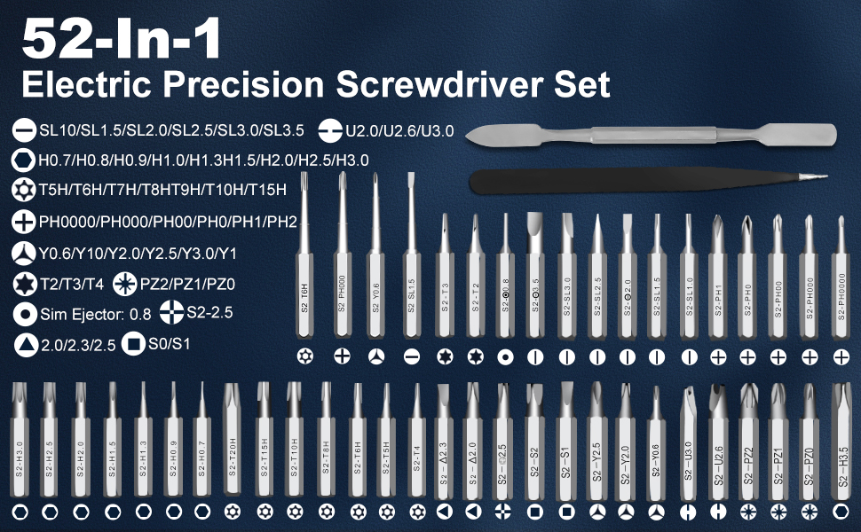 Набір інструментів для ювеліра та ремонту техніки Feinmechaniker, 52 в 1, з магнітним викруткою, 5 передач, регулювання моменту, для iPhone, iPad, Macbook, комп'ютерів, Switch, PS4, PS5, окулярів, годинників