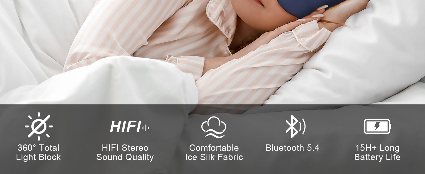 Маска для сну з навушниками Bluetooth V5.4, 3D маска для сну, дихаюча бавовняна маска для сну з мікрофоном для жінок та чоловіків, для подорожей/сніжок/йоги/медитації (Морська синя)