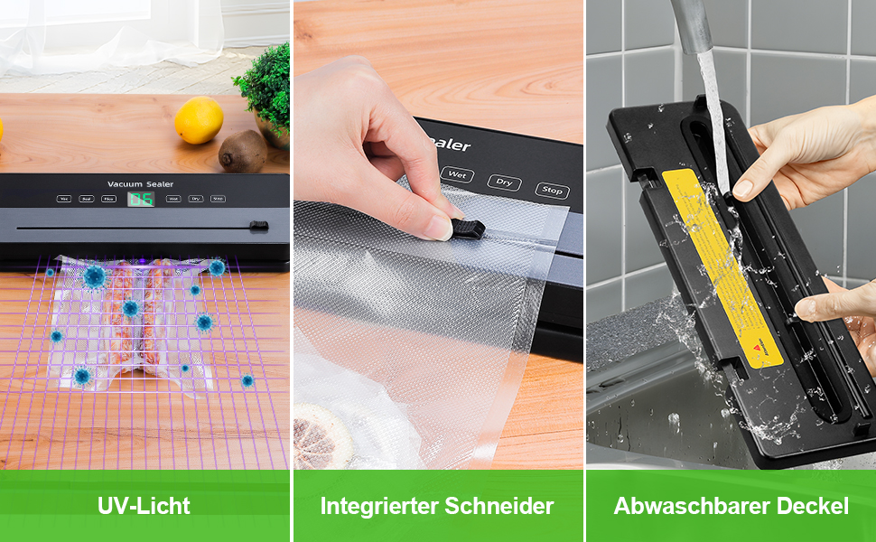 Вакуумний пакувальник Obecilc 7-в-1 з ріжучим ножем, 65 кПа, сухий/вологий режим, 10 пакетів, для дому та ресторану