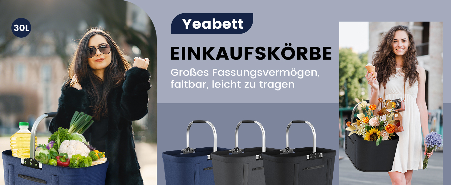 Складаний кошик для покупок 30L з 4 стійками | Міцний кошик для перенесення та пікнік | Великий кошик для сім'ї (46x27x25cm) | З м'якими ручками | Для покупок, подорожей, кемпінгу (Чорний)