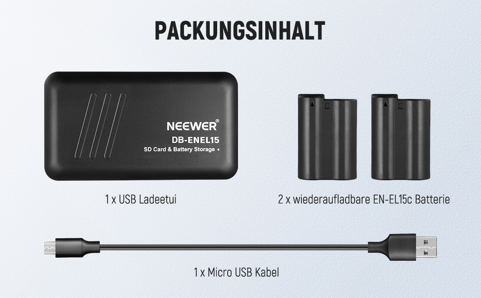 Акумулятор NEEWER 2280mAh (2 шт.) з USB-зарядним пристроєм, сумісний з Sony ZV-E10II, A9III, A7CII, ZV-E1, A7III, A7IV, FX3, FX30, A6700, A1, A7C, A7CR, A7RIV, A7RV, A7SIII, A9II (EN-EL15c)