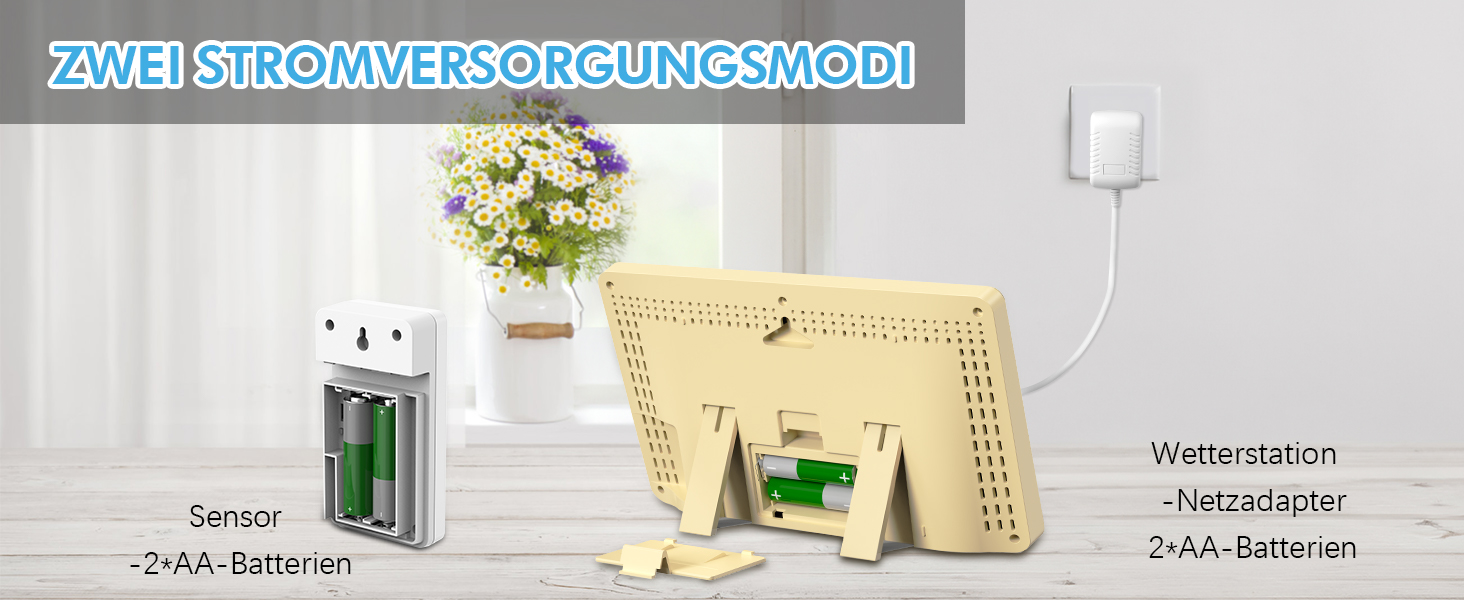 Метеостанція VOKSUN з датчиком температури та вологості, прогнозом погоди, годинником DCF, живлення від батарейок/мережі (Хакі)
