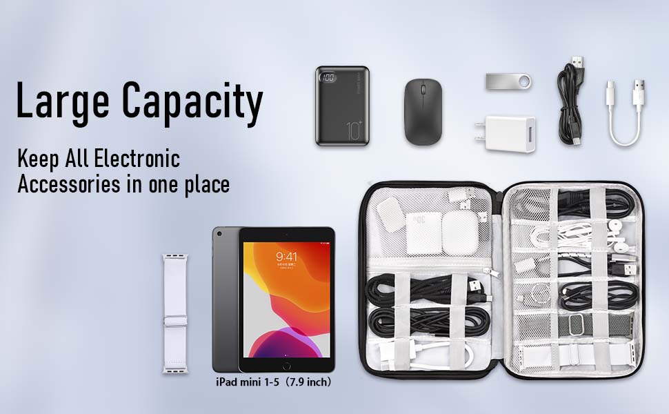 Організатор для аксесуарів Arae Elektronik: кабельна сумка, Travel Essentials, подвійний шар, для зарядних пристроїв, USB, SD картки (Синій, L) Сірий L